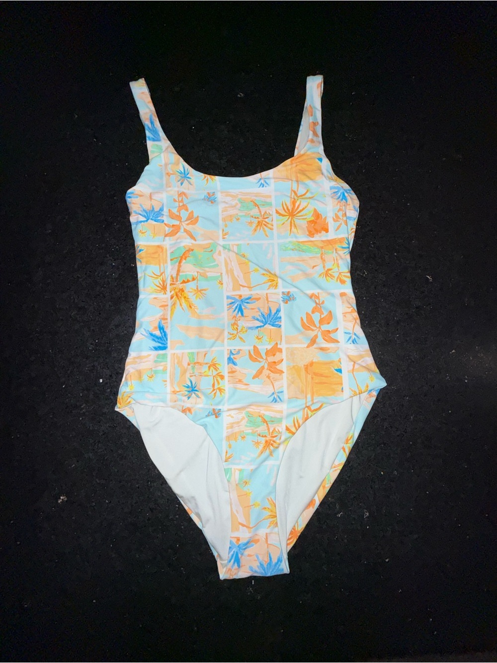 NEW Onia KELLY PALM ISLAND Pastel Blue and Peach Palm Print One-Piece Swimsuit M - Picture 2 of 9